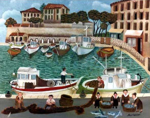 Tableau à l'huile du vieux port de pêche d'Ajaccio.